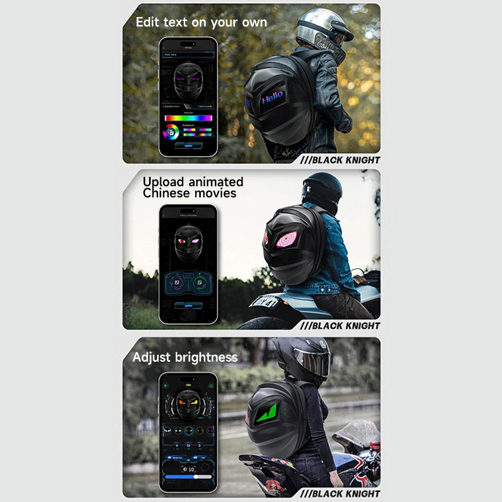 Zaino per moto a LED con schermo digitale programmabile, borsa per casco da ciclismo impermeabile per esterni per escursioni, guida in moto