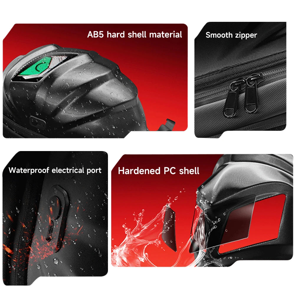 Zaino per moto a LED con schermo digitale programmabile, borsa per casco da ciclismo impermeabile per esterni per escursioni, guida in moto