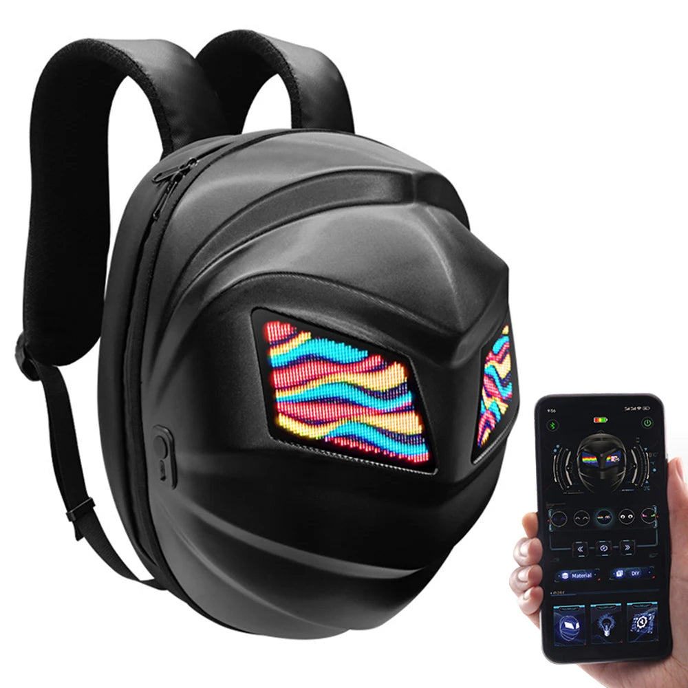 Zaino per moto a LED con schermo digitale programmabile, borsa per casco da ciclismo impermeabile per esterni per escursioni, guida in moto