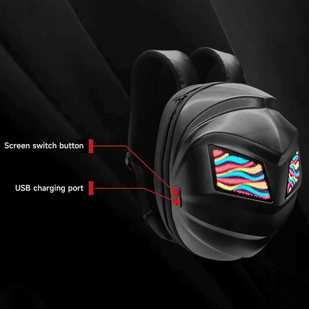Zaino per moto a LED con schermo digitale programmabile, borsa per casco da ciclismo impermeabile per esterni per escursioni, guida in moto