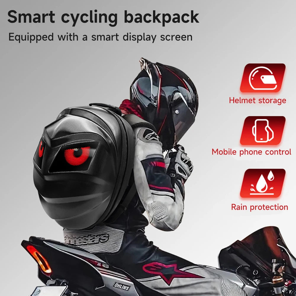Zaino per moto a LED con schermo digitale programmabile, borsa per casco da ciclismo impermeabile per esterni per escursioni, guida in moto