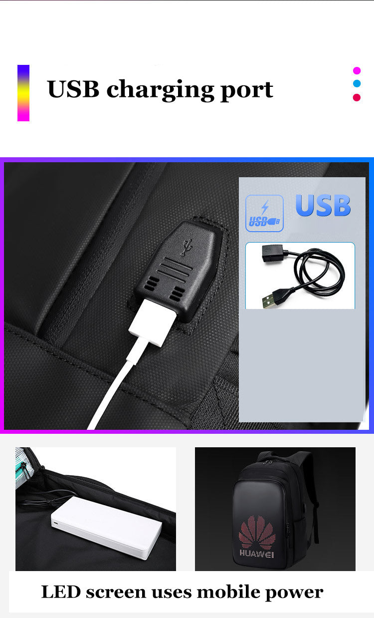 Zaino con display a LED Viaggio d'affari Zaino per laptop da 15,6 pollici Zaino da uomo intelligente fai da te Zaino da scuola Zaino multimediale da donna