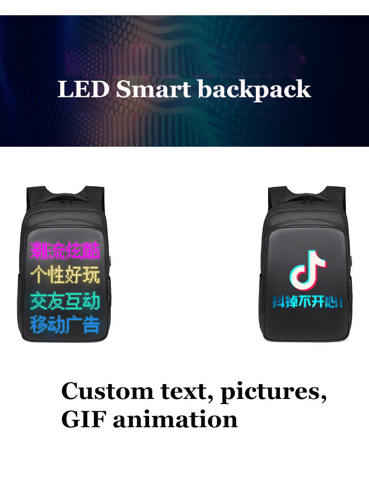 Zaino con display a LED Viaggio d'affari Zaino per laptop da 15,6 pollici Zaino da uomo intelligente fai da te Zaino da scuola Zaino multimediale da donna