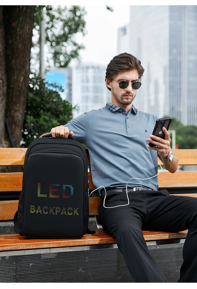 Zaino con display a LED Viaggio d'affari Zaino per laptop da 15,6 pollici Zaino da uomo intelligente fai da te Zaino da scuola Zaino multimediale da donna