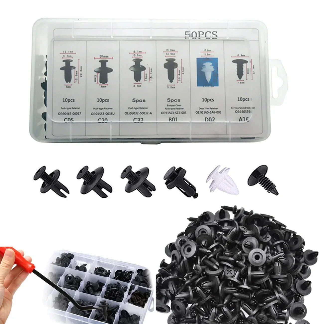 Clip di fissaggio automatica Misto per carrozzeria auto Push Fermo Pin Rivetto Paraurti Porta Trim Pannello di fissaggio Kit clip per auto Confezione scatola o borsa