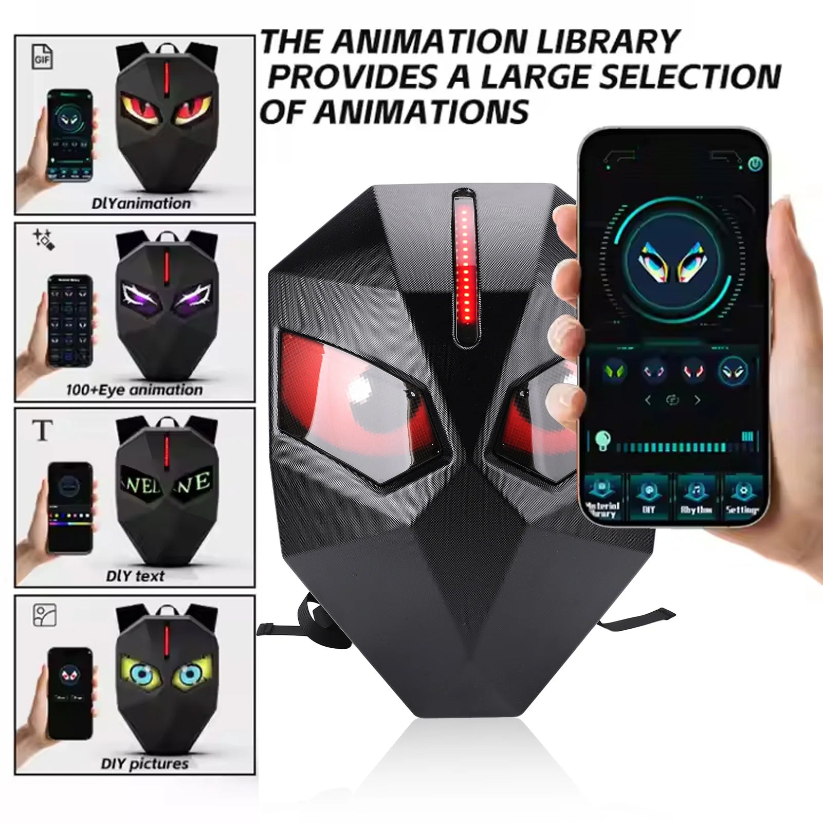 Zaino a LED Zaino per moto a LED Zaino per moto a LED 60x48 Pixel Borsa per casco con guscio rigido per schermo programmabile con controllo APP