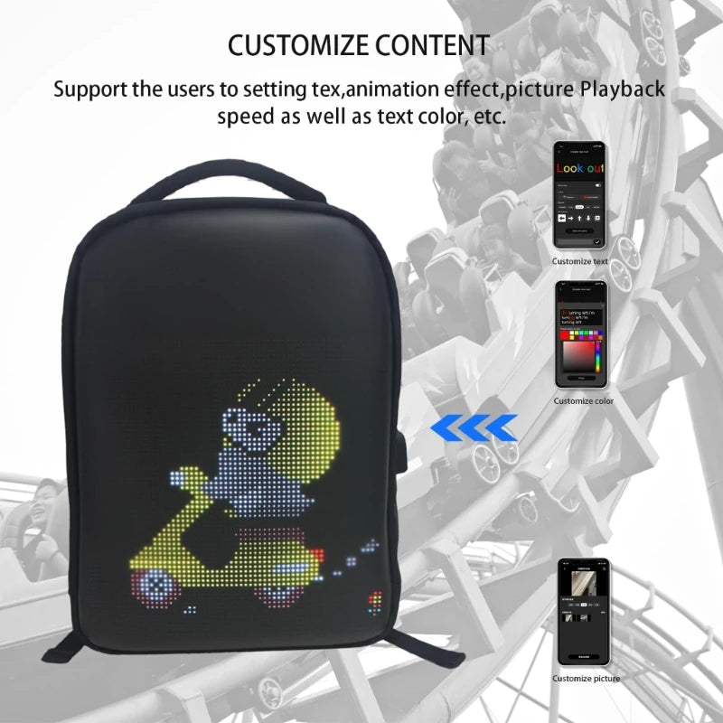 D0LF Display LED Visualizzazione zaino Pannello programmabile Schermata luminosità impermeabile Design ergonomico Design