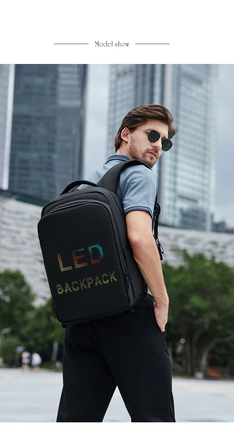 Zaino con display a LED Viaggio d'affari Zaino per laptop da 15,6 pollici Zaino da uomo intelligente fai da te Zaino da scuola Zaino multimediale da donna